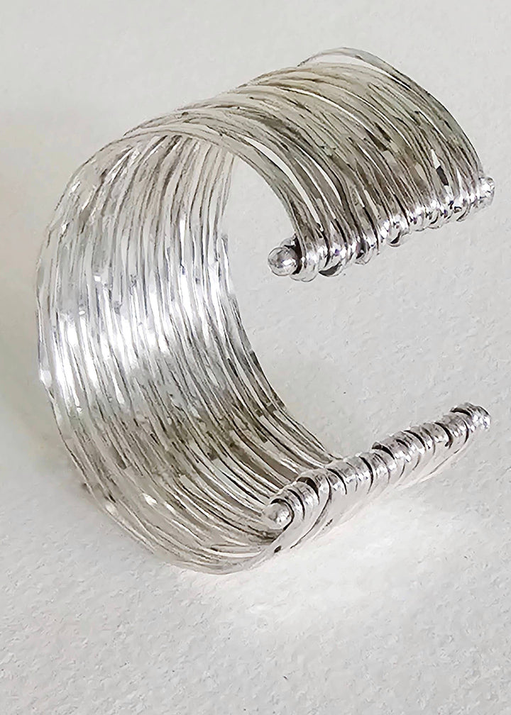 Silver multi layered wire bohemian cuff bracelet Handmade product