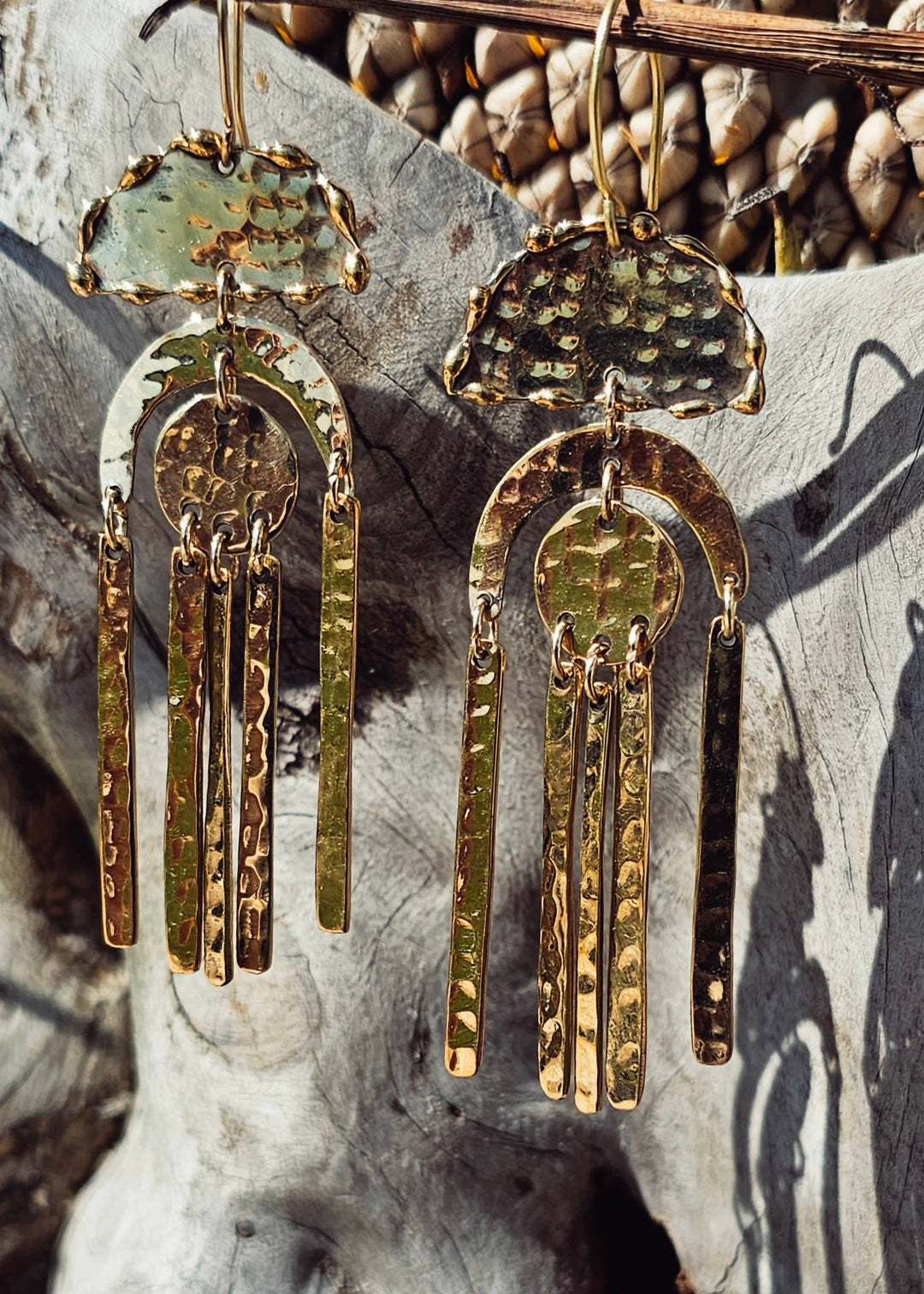 Exclusive Hammered Brass Chandelier Boho Earrings