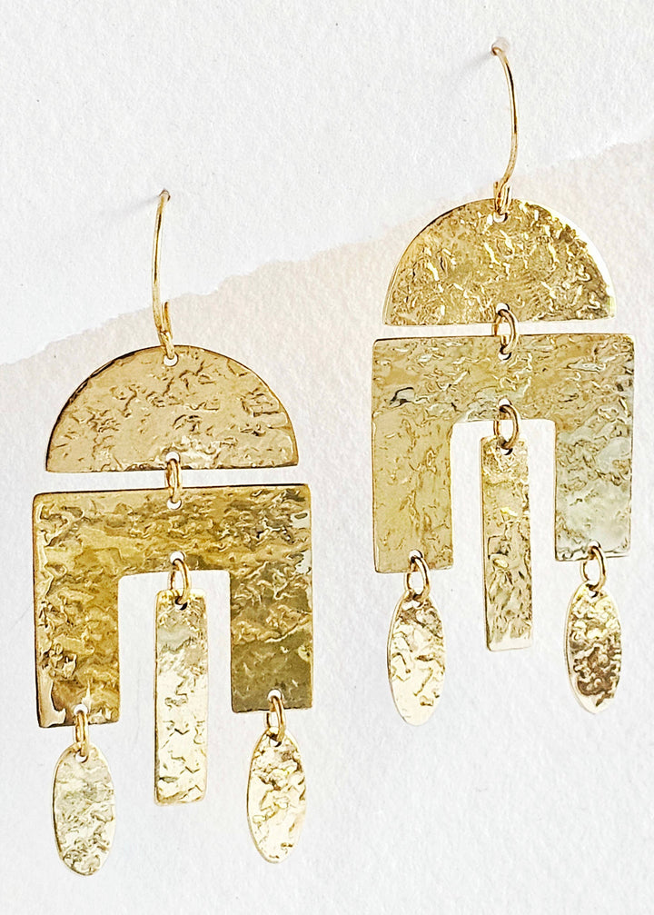 Hammered geometric bass chandelier earrings Bisjoux