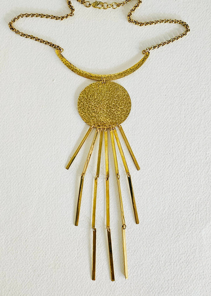 Moon Rays Hammered Brass Long Collar Necklace