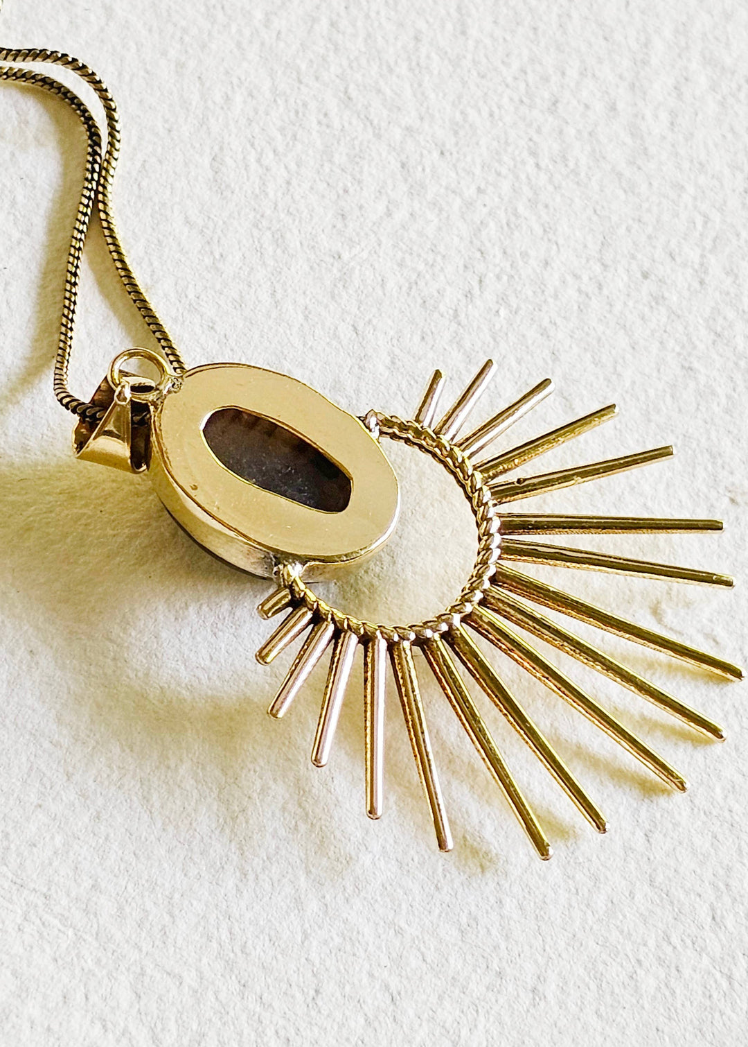 Brass labradorite starburst pendant charm necklace