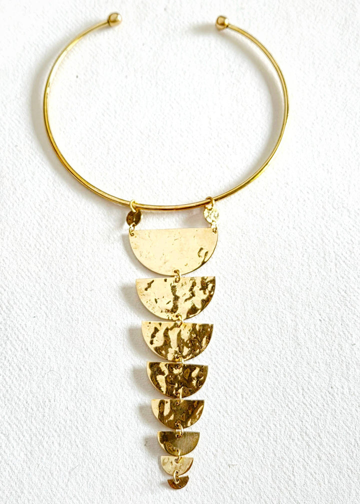 Brass hammered half moon collar necklace