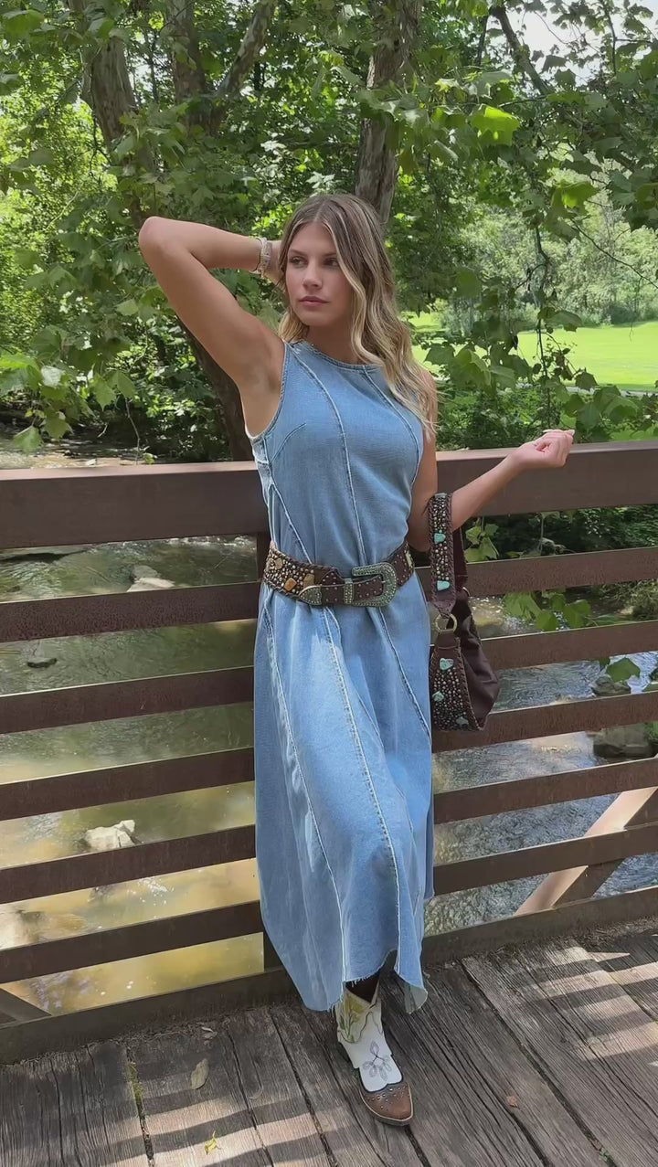 Classic Cowgirl Denim Maxi Dress