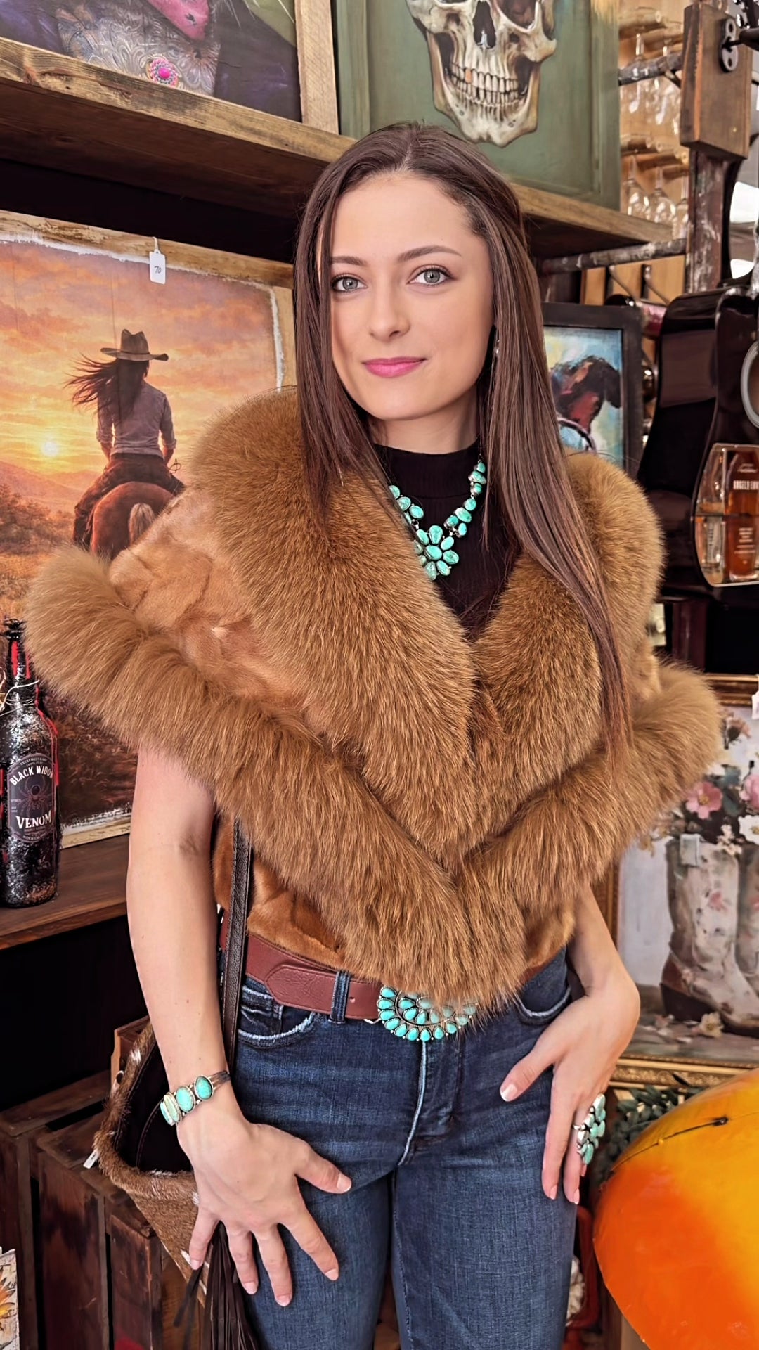 Premium Whiskey Mink & Fox Fur Cape