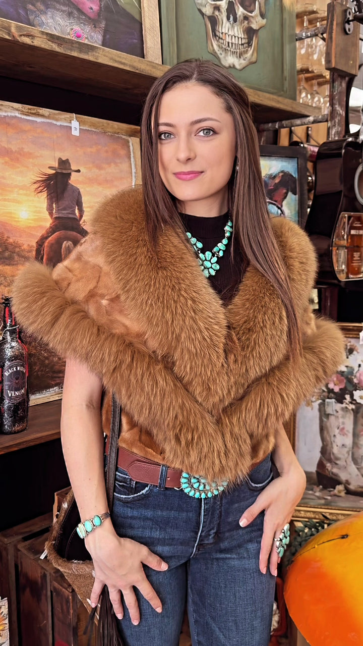 Premium Whiskey Mink & Fox Fur Cape
