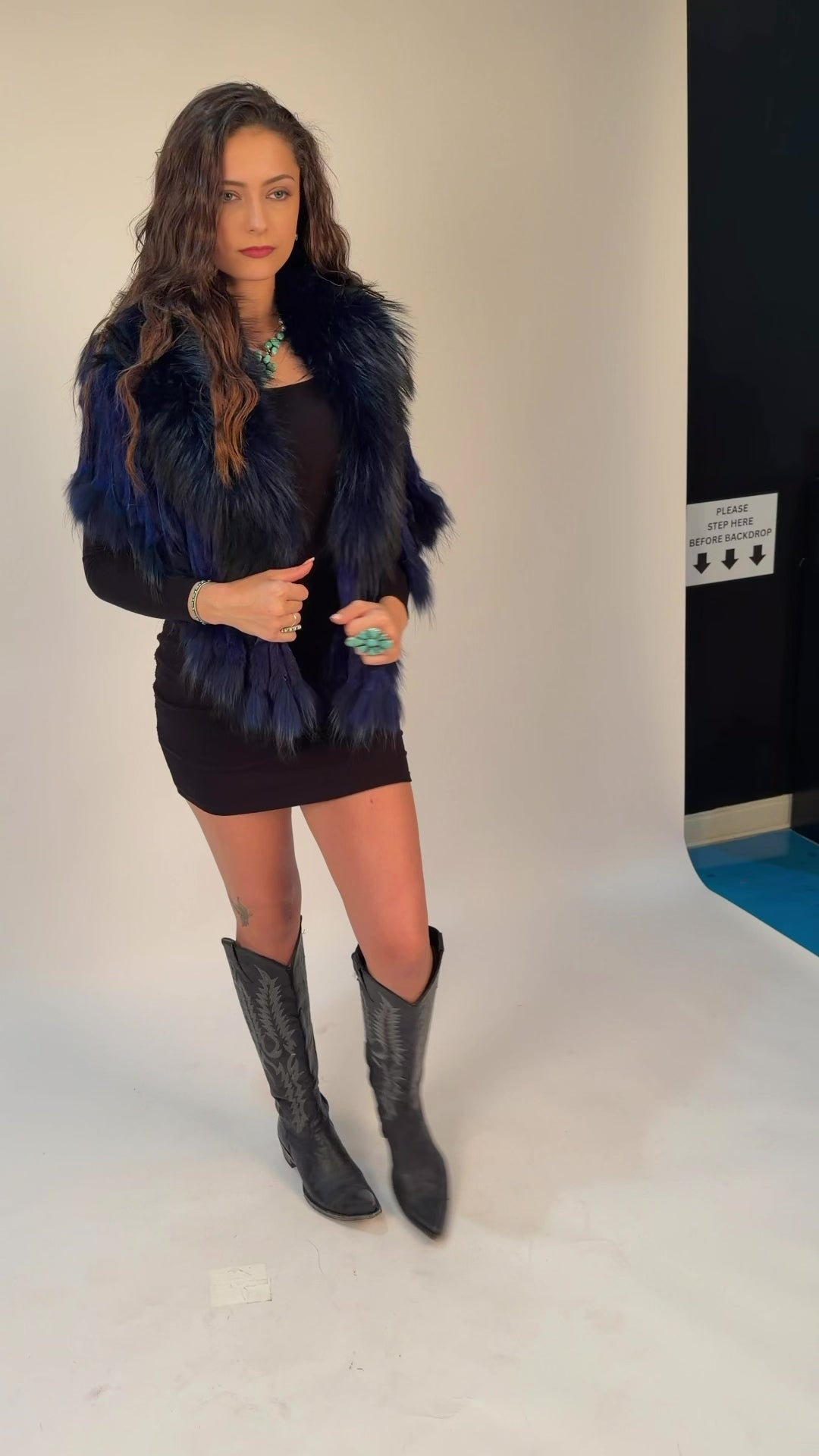 Royal Blue Raccoon Fur Collar
