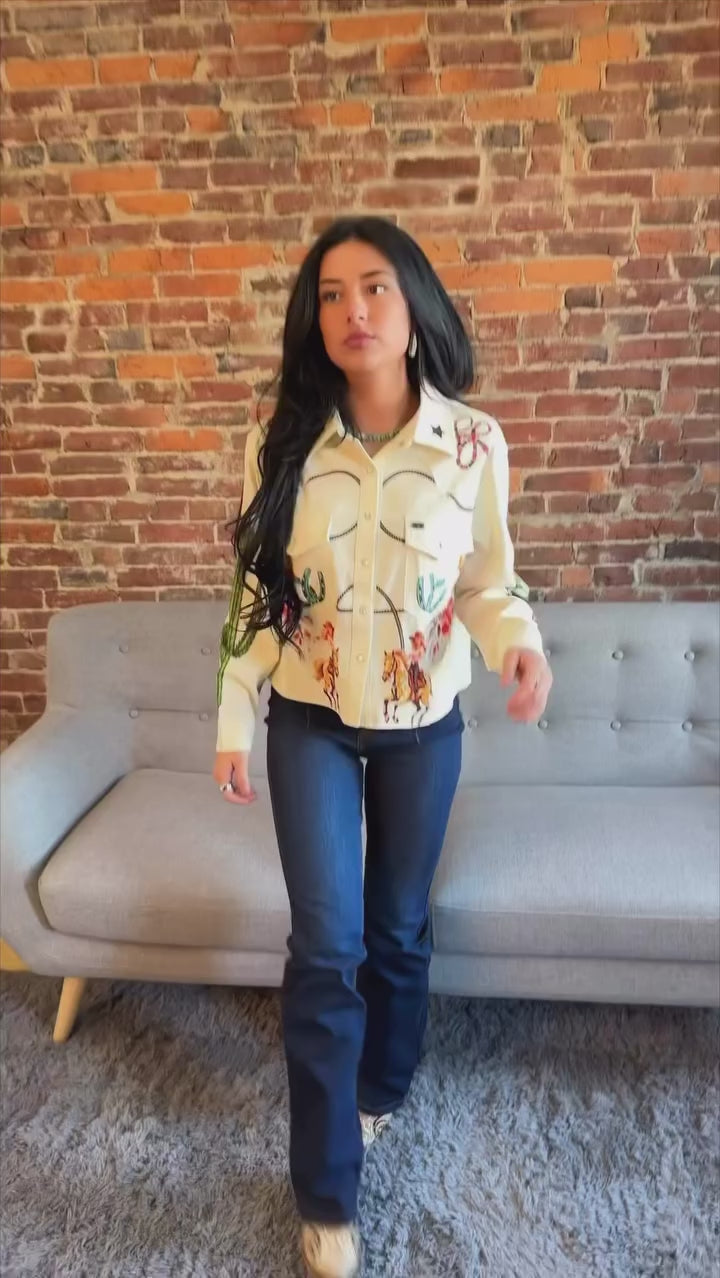 Retro Cowgirl Western Pearl Snap Button Down Shirt