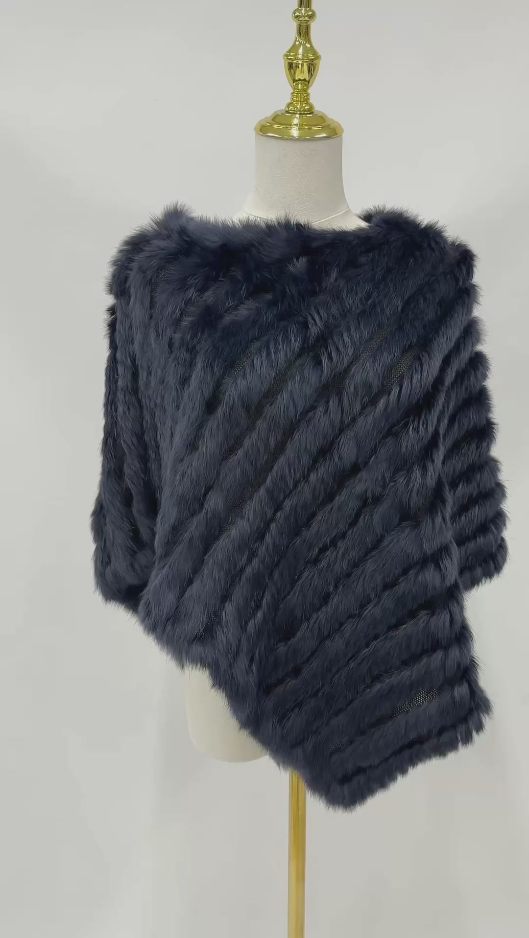 Navy Knitted Rabbit Fur Poncho