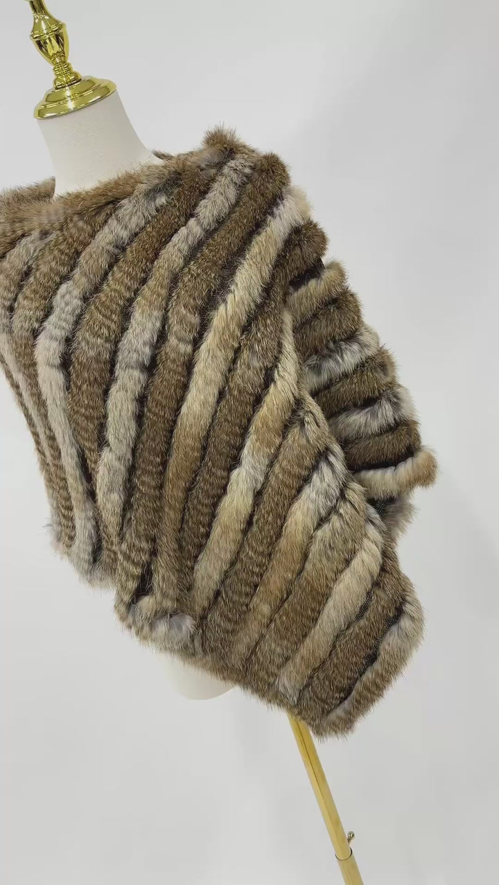 Natural Knitted Rabbit Fur Poncho