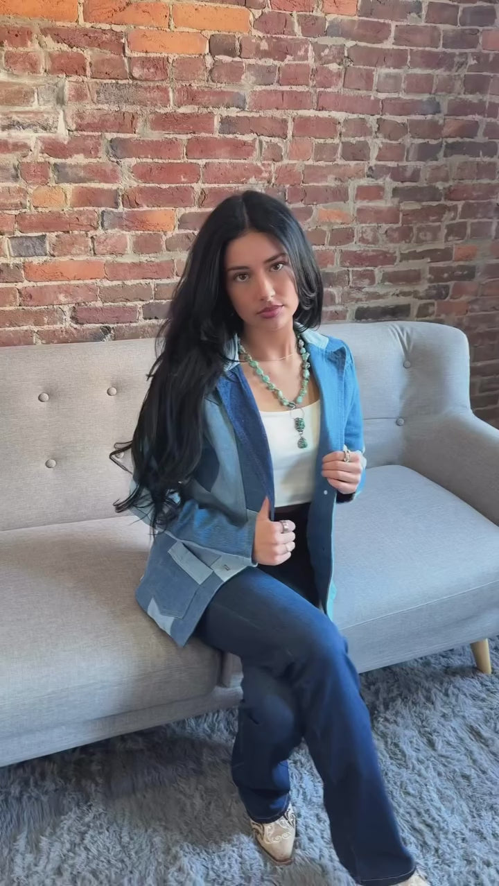 Two-Toned Patchwork Denim Blazer