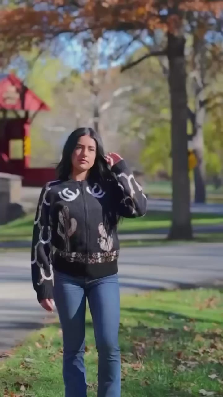 Rodeo Rider Embroidered Zip Up Sweater