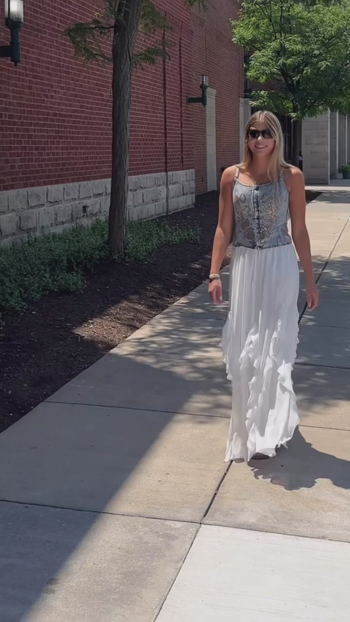 White Ruffle Maxi Skirt