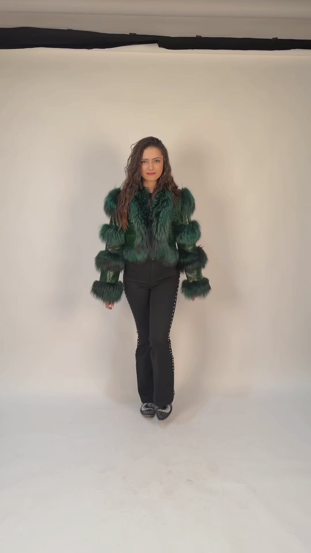 Emerald Green LEATHER & FOX FUR Rockstar JACKET