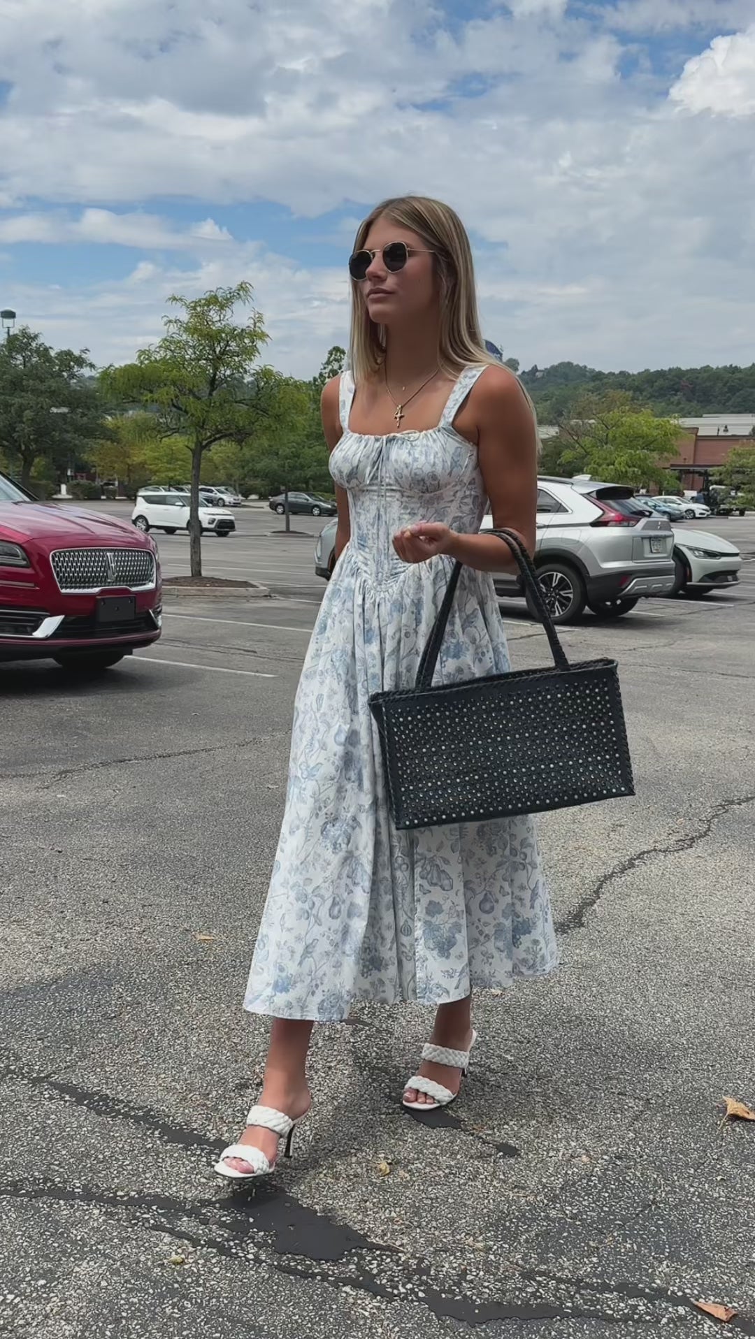 Poplin Floral Side Slit Midi Dress