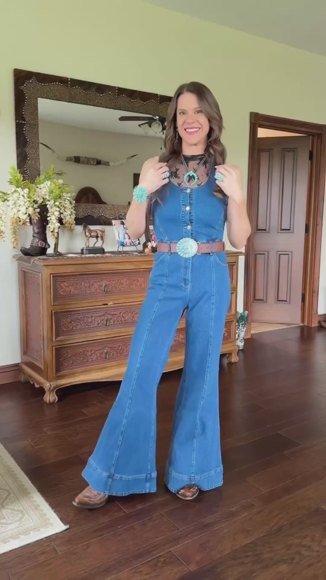 Wide Leg Denim Jumpsuit