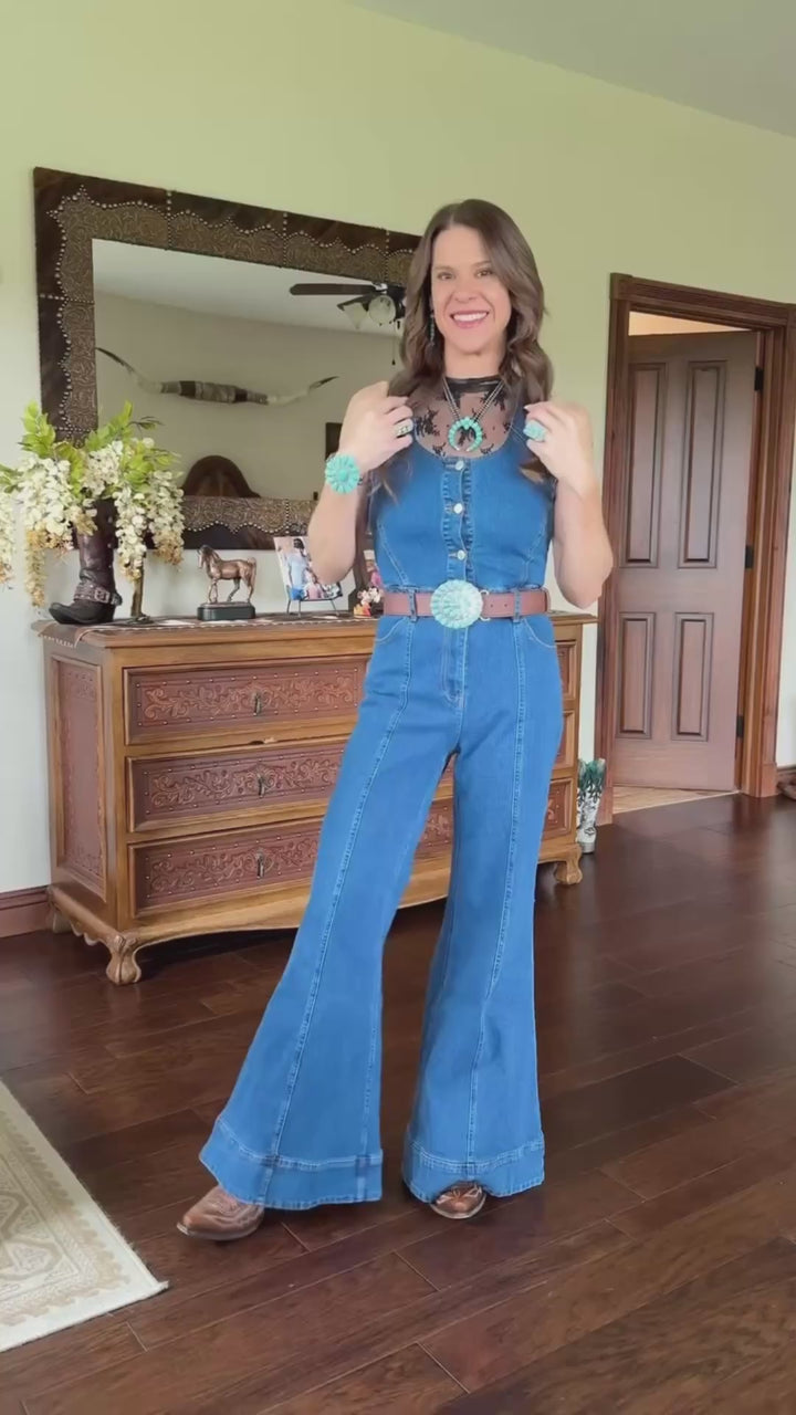 Wide Leg Denim Jumpsuit