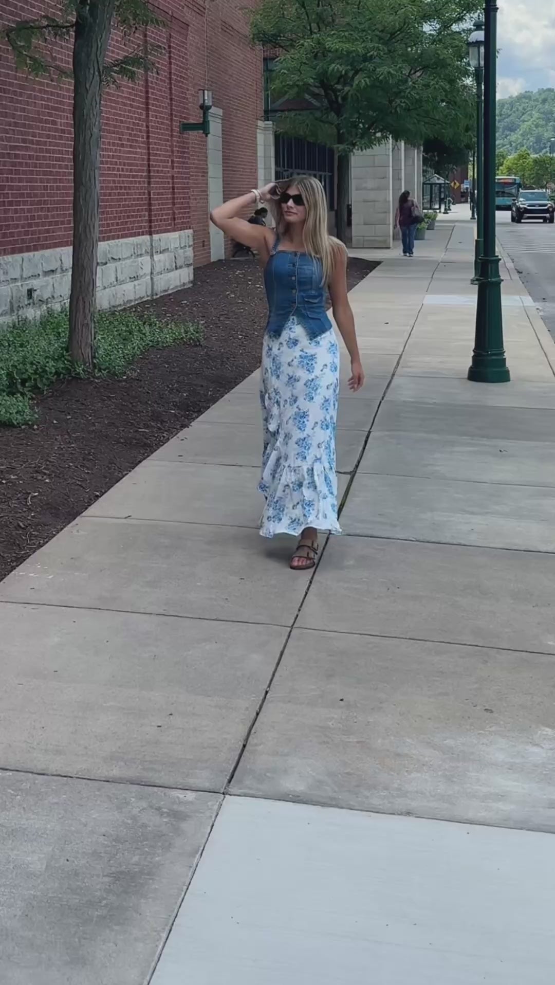 High Waist Ruffle Floral Maxi Skirt with Front Slit