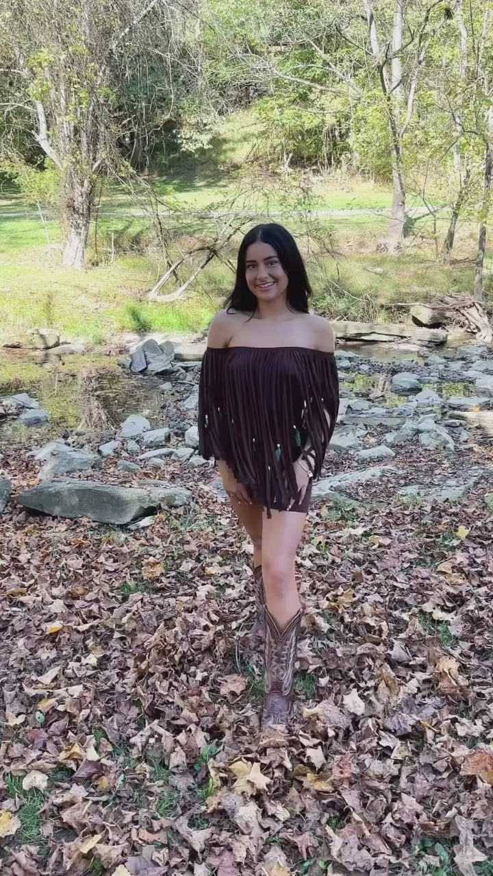 Feather & Fringe Peasant Body-con Mini Dress