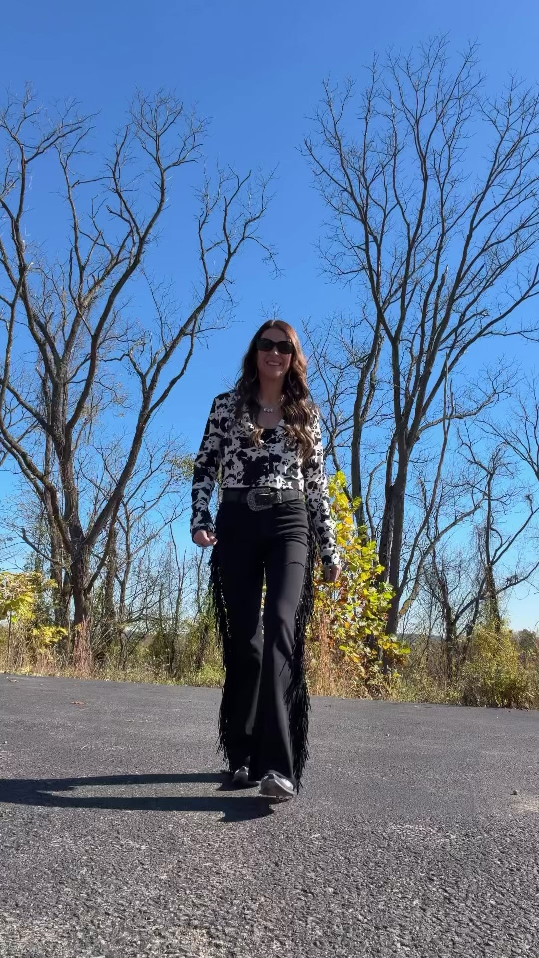 Black High-Waisted Fringe Bell Bottom Jeans