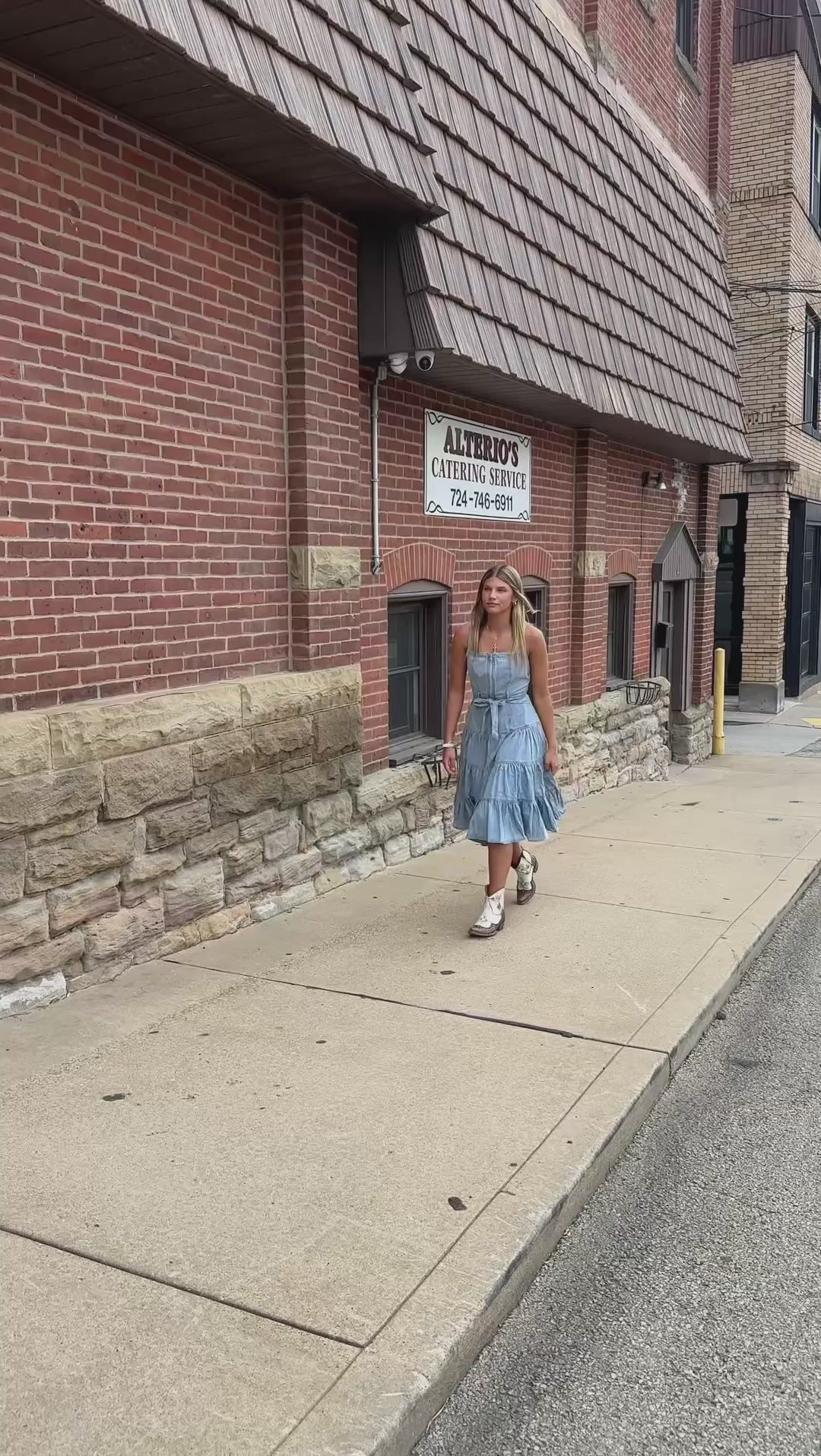Riley Denim Tiered Midi Dress