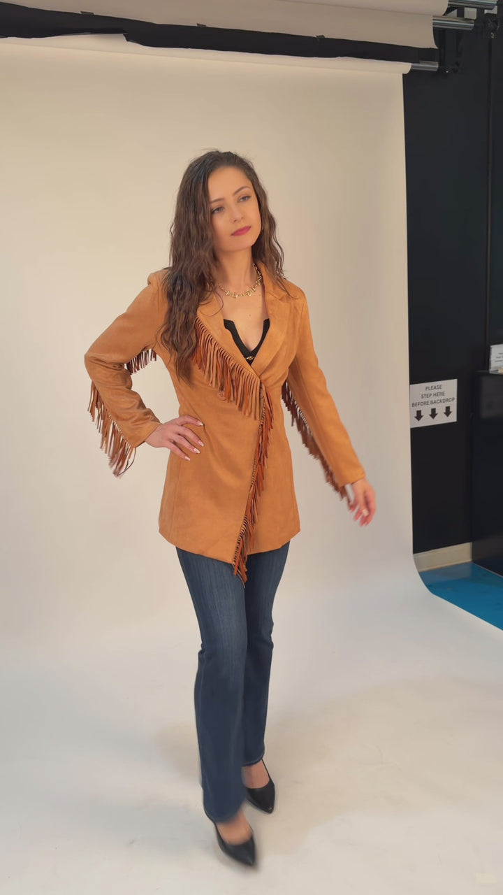Boho Cowgirl Fringed Faux Suede Blazer