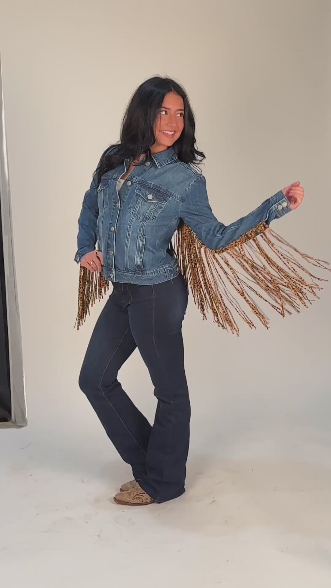 Leopard Fringe Jean Jacket