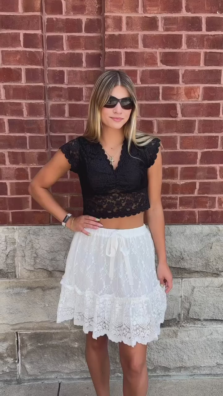 White Tiered Ruffle Mini Skirt