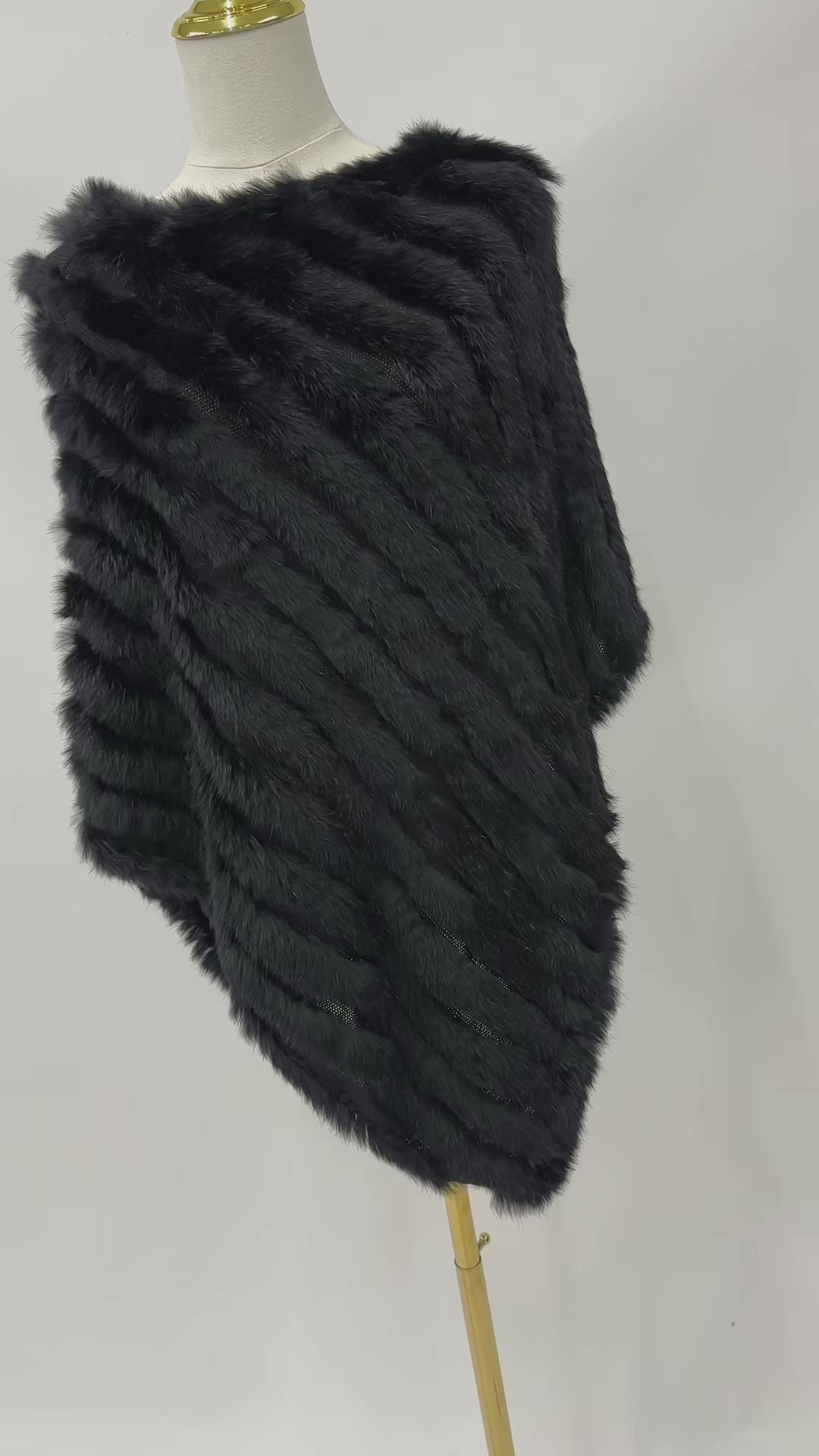 Black Knitted Rabbit Fur Poncho
