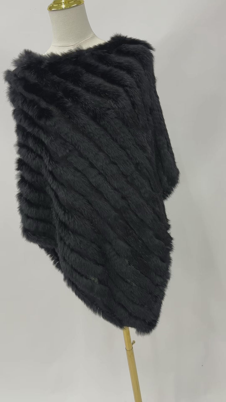 Black Knitted Rabbit Fur Poncho