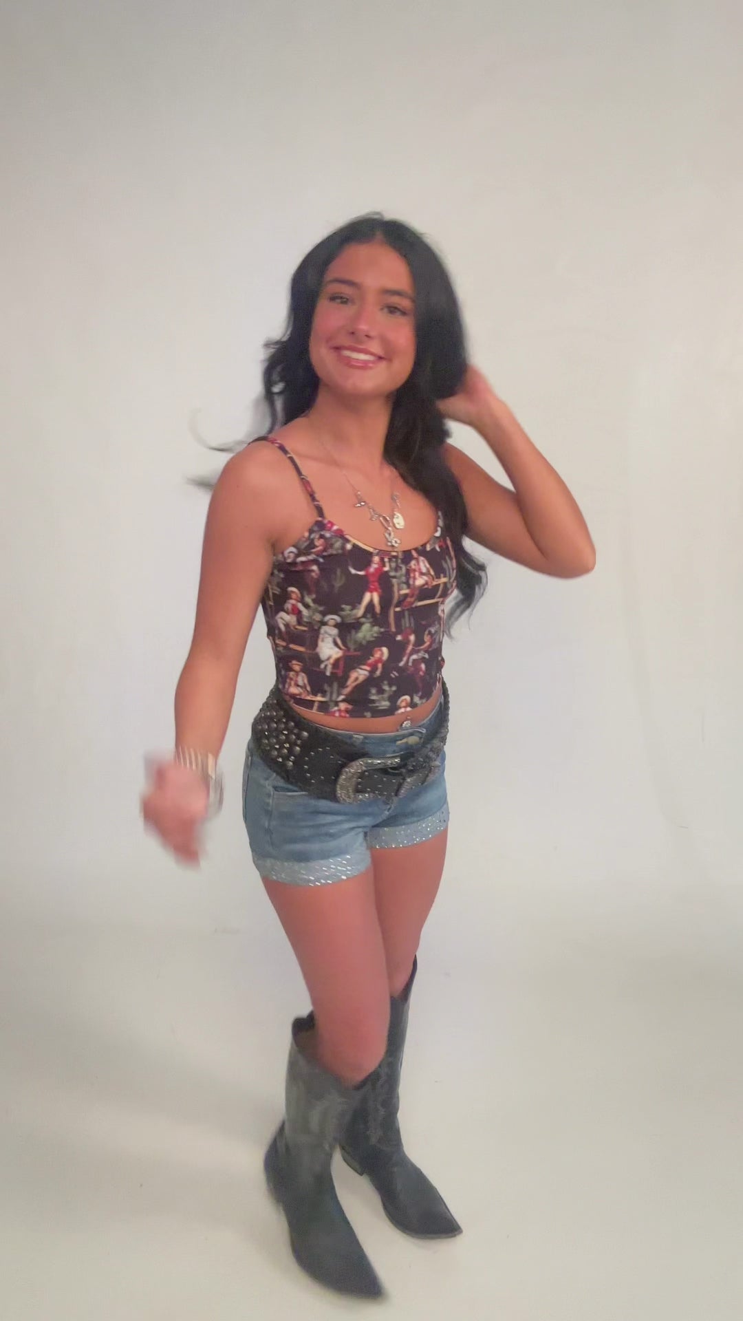 Vintage Western Print Cropped Tank