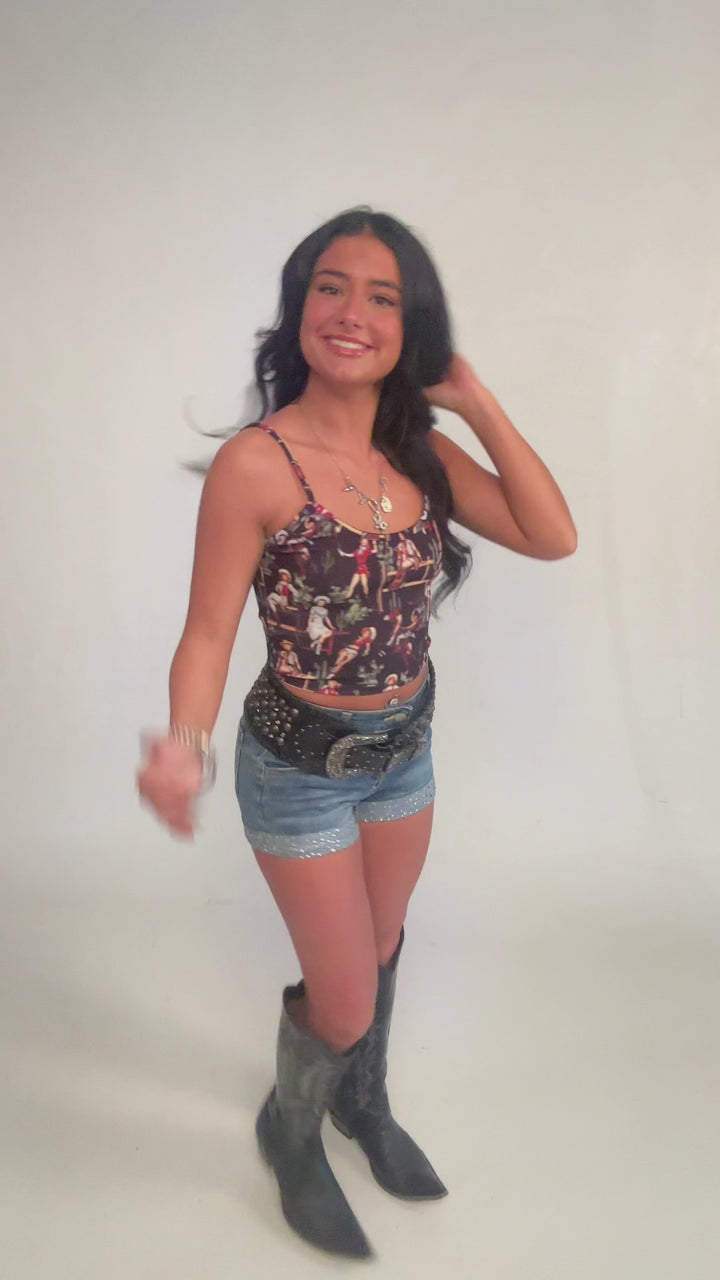 Vintage Western Print Cropped Tank
