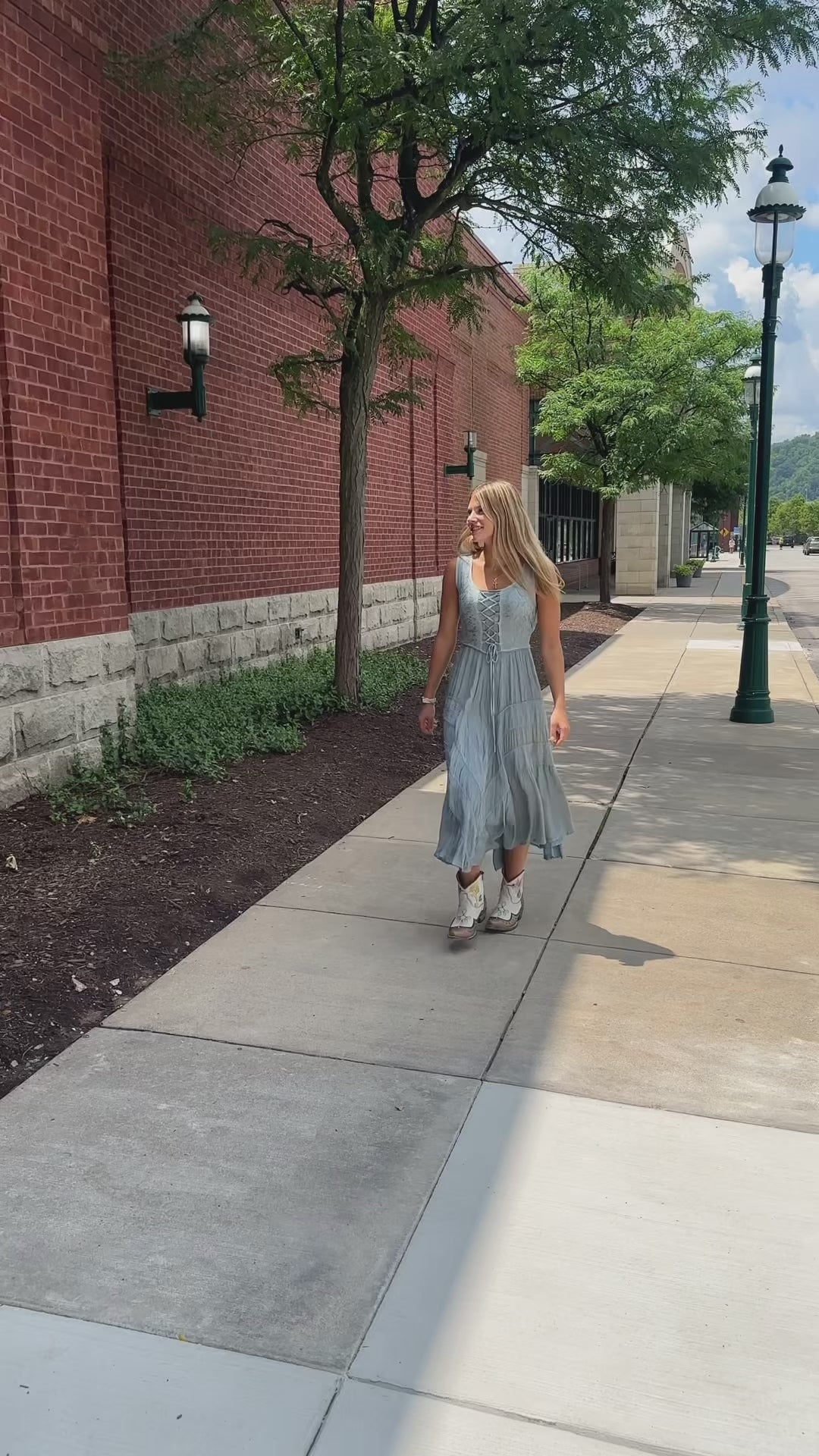Ash Grey Lace Up Front Tiered Midi Dress