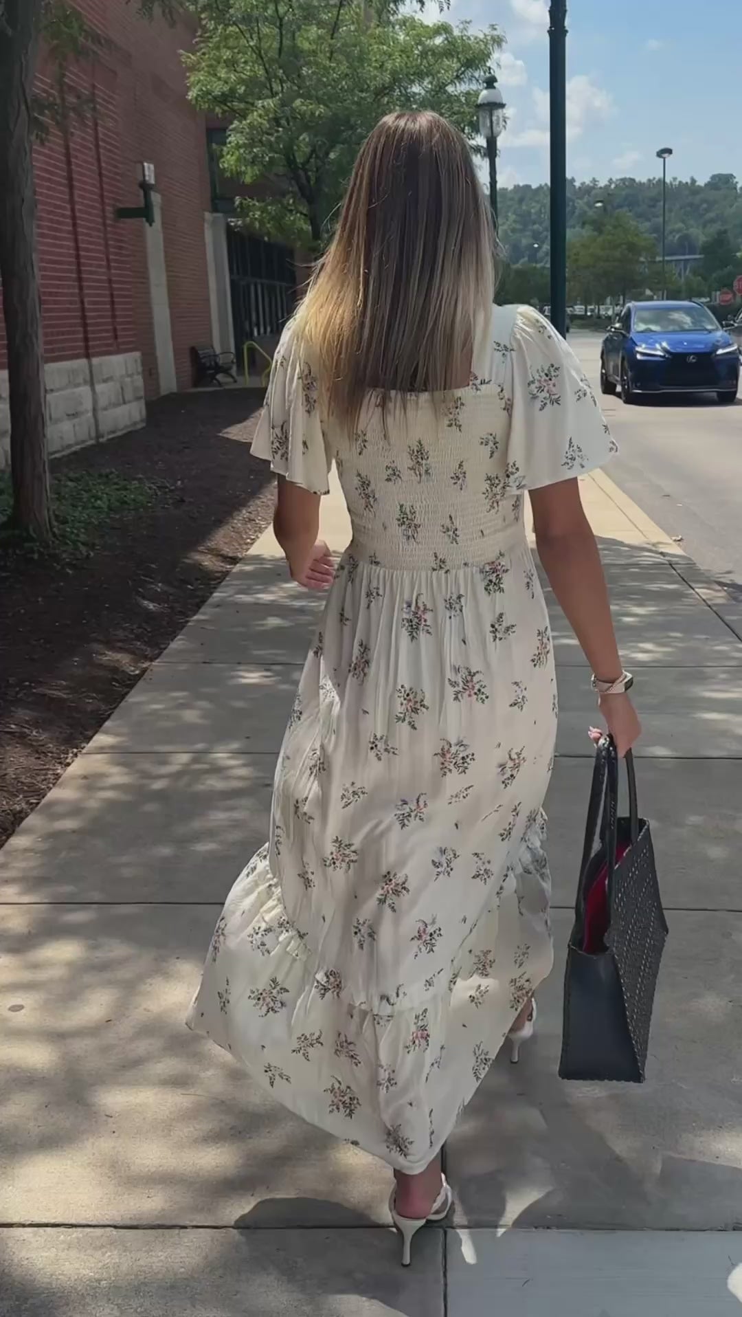 Ivory Floral Front Twist Eyelet Maxi Dress