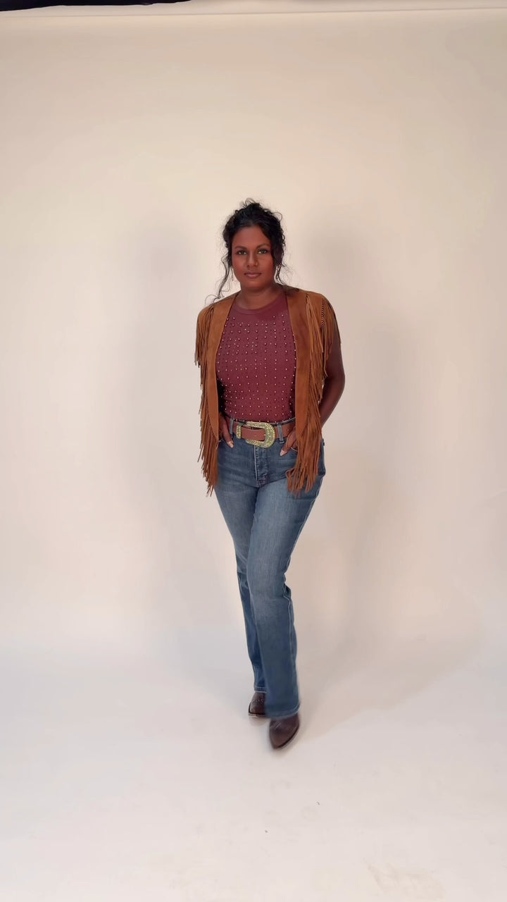 Handcrafted Cognac Suede Leather Fringe Shoulder Collar