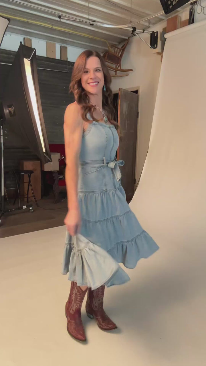 Riley Denim Tiered Midi Dress