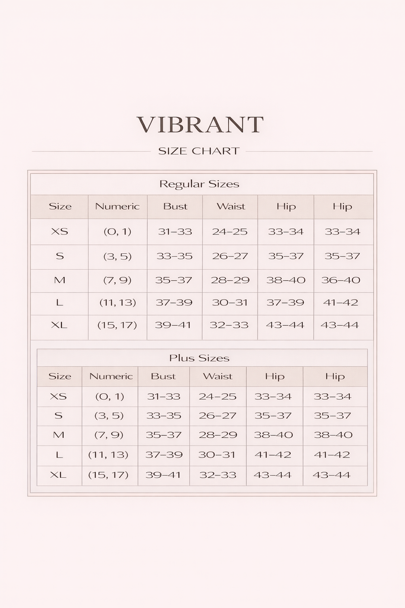 vibrant size chart